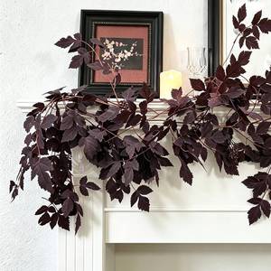 lot 1223 image: Fall Decor - Fall Garland - 6Ft Autumn Maples Leaf Plum Cimicifuga Seeded Garland - Thanksgiving Halloween Mantle Fireplace Farmhouse Harvest Decorations for Home Outdoor Indoor Porch - Retail $12