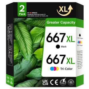 lot 1224 image: Mooxrbog 667XL Ink Cartridges Black and Color (2-Pack,1Black,1Color) Compatible for HP 667XL 667 Ink Replacement for Deskjet Ink Advantage 1275 2374 2375 2376 2775 2776 6075 6475 6476 Printers - Retail $36