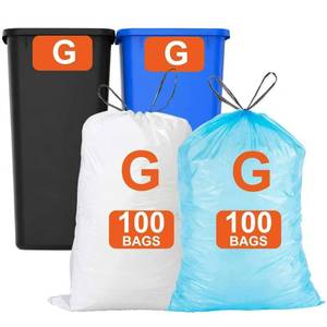lot 1226 image: Code G 200 Count Blue & White 8-9 Gallon 1.2 Mil THICK Heavy Duty with Reinforced Drawstring Tear Resistant White 100 & Blue 100 Total 200 Count GRAND SAVE - Retail $30