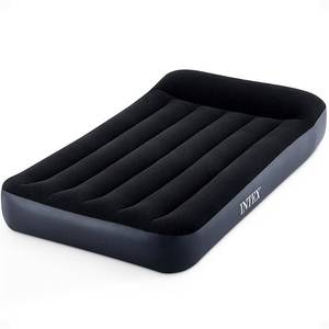 lot 1233 image: Intex Dura-Beam Standard Pillow Top Airbed Comfortable Blow Up Portable Air Mattress with Built-In Electric Pump and Carrying Bag, Twin Size, Blue - Retail $24