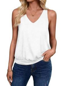 lot 1241 image: Sialois 2026 Womens Fashion Tank Tops Banded Bottom Spring Summer Clothes Casual V Neck Sleeveless Solid Color Beach Vacation Loose Fit Cute Y2K Outfit Basic Cami Shirts,White,Large Size - Retail $8