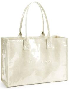 lot 1251 image: KALIDI PVC Tote Bag Women��s Kraft Paper Work Handbags Purses with Top Handle,Beige - Retail $26