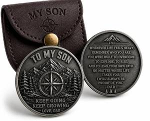lot 1257 image: to My Son Challenge Coin from Dad, Inspirational Graduation Gift for Son, Encouragement Keepsake Gift for Boys Men - Retail $16