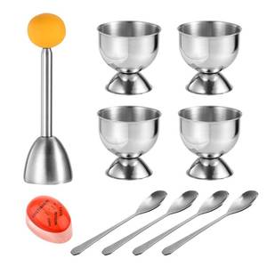 lot 1260 image: MOLFUJ Egg Cups for Soft Boiled Eggs with Spoons, Egg Cracker Topper Set with Egg Timer, Perfect Hard Boiled Egg Holder Cutter Tool for Breakfast - Retail $18