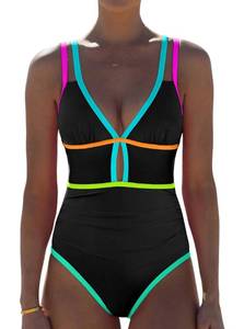 lot 1261 image: popvil Women One Piece Swimsuit 2026 Neon Tummy Control Bathing Suit Medium - Retail $34