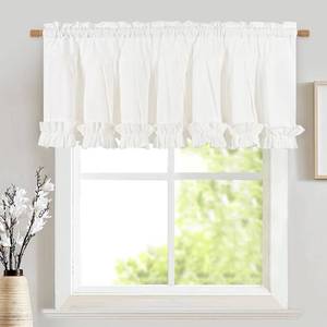 lot 1289 image: Likiyol Linen Valances for Windows Farmhouse Window Valances with Ruffle Rustic Country Light Filtering Kitchen Valance Curtains Rod Pocket Valance for Bathroom Cafe, White, 52 W X 18 L - Retail $17