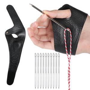 lot 1292 image: FineCheer Adjustable Leather Palm Thimble with 10 Pcs 3.7 Inch Sail Needles - Retail $18