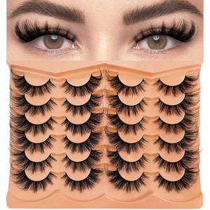 lot 1293 image: Cat Eye Lash Manga False Eyelashes Strip Lashes Wispy Fake Eyelash Volume Thick 18mm Long Mink Fluffy Fox Eyelashes Natural Look Spikes Anime Lashes 11 Pairs Pack - Retail $9