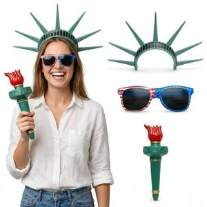 lot 1298 image: PMU 3 Pcs Patriotic Accessories Set, 4th of July Outfit Costume for Women �� Patriotic Liberty Torch with Red Flame, Headband & Glasses �� Red White Blue Outfit for Memorial Day - Retail $16,960