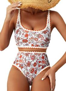 lot 1306 image: Herseas Women Bikini Sets Color Block Trim High Waisted Bathing Suits M - Retail $17,094