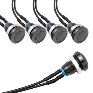 lot 1314 image: APIELE Metal Push Button Switch Momentary SPST 1NO 2A 36V ACDC with 8mm0.3 Inch Mounting Holes 5PCS Pre-Wired Brass Plated Colors IP65 (Black, 8mm) - Retail $17