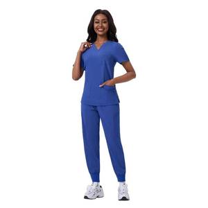 lot 1315 image: ANGEL GUARD Scrubs for Women Set - 13 Pockets, Water-Resistant Thick Fabric, V-Neck Top & Jogger Pants Medical Uniform, Royal Blue, X-Large - Retail $20