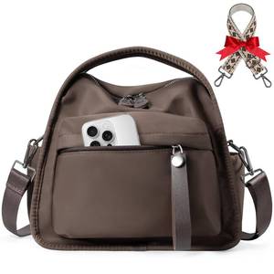 lot 1316 image: Nylon Crossbody Bags for Women Lightweight Top Handle Shoulder Bag Waterproof Satchel Hobo Handbag, Bonus with a Extra Strap (Coffee Brown) - Retail $27