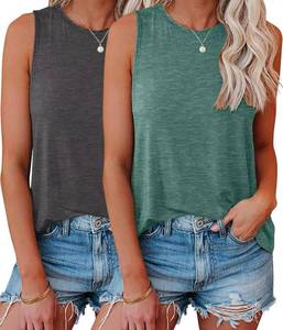 lot 1324 image: KKJ 2 Pack Large Womens Tank Tops Summer Crew Neck Sleeveless Loose Fit Shirts - Retail $13