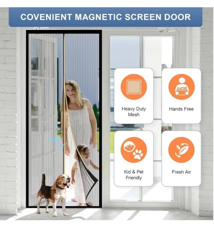 lot 59214 image: Magnetic Screen Door Mesh, Works for Patio, Sliding Door, Keeps Bug Mosquito Out, Fresh Air Flow, 78cmx212cm - Retail $15