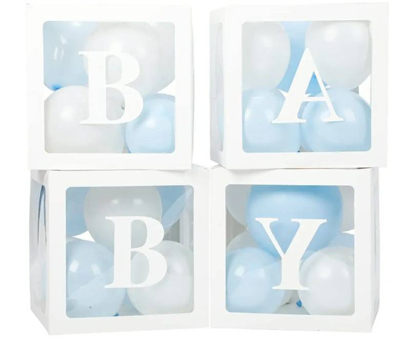 lot 59317 image: Baby Balloon Boxes with Letters, 4 Balloon Boxes, Balloons Not Included. - Retail $17