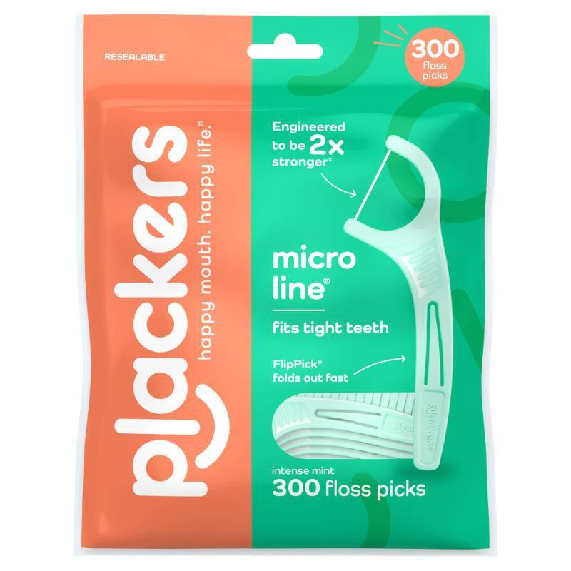 lot 64428 image: Plackers Micro Line Floss Picks, Intense Mint, 300 Count - Retail $7