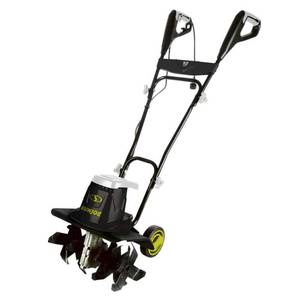 lot 29598 image: Sun Joe 12-Amp Corded Electric Garden Tiller and Soil Cultivator Machine for Yard  16-Inch, Visible Use - Retail $160
