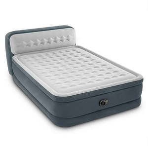 lot 29603 image: Intex Dura-Beam Deluxe Queen Air Mattress with Built-In Pump and Headboard - Retail $90