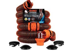 lot 29606 image: Camco RhinoEXTREME 20 Ft RV Sewer Hose Kit, Pre-Assembled, Swivel Fittings, VISIBLE USE. - Retail $89