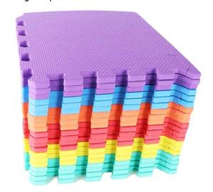 lot 29608 image: Gym Mats Colorful 18 pcs Floor Mats with Edge Pieces, High-Density EVA Foam Anti-Fatigue Mat - Retail $40