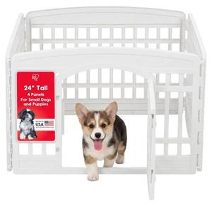 lot 29617 image: 4-Panel Dog Playpen, Pet Enclosure, WhitePuppy Training, Configurable Layout, Multi-Shape Setup, Custom Pen Configuration, Secure Door Latch, Color Gray. - Retail $50