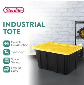 lot 29620 image: Sterilite Industrial Storage Tote with Lids for Garage, 27 Gallon, 6-Pack - Retail $120
