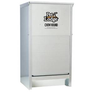 lot 29599 image: Pet Lodge Automatic Dog Feeder, Chow Hound Outdoor Pet Feeder, Tough Galvanized Steel, Made in USA - Retail $72