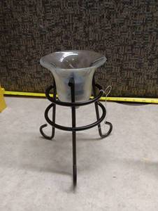 lot 1510 image: Glass Votive Candle Holder with Metal Stand and Blue Candle