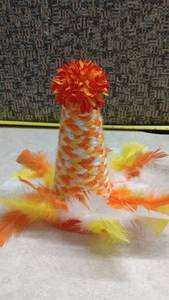 lot 1512 image: Craft Flower Decoration Red Yellow Orange Feathers Cone Base