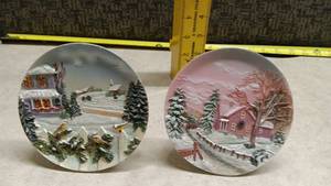 lot 1551 image: Dollar Tree Dist. Winter Scene Decorative Plates 2 Piece Set