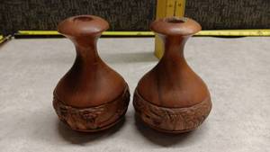 lot 1552 image: Pair of Carved Wood Candle Holders