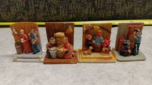 lot 1553 image: Lot of 4 Hand-Painted Figural Diorama Mini Bookends with Wooden Backs