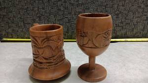 lot 1556 image: Wooden Carved Drinkware Set 2 Pieces Made in Philippines Stock M-628