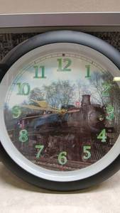 lot 1561 image: Steam Locomotive Wall Clock 10 inch Green Numbers