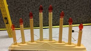 lot 1575 image: Electric Candlestick 8-Candle Set with Red Bulbs and Cream Base