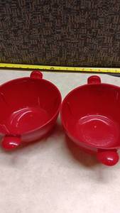 lot 1580 image: Red Bowl with Handle 2-Piece Set Approximately 5.5 Inch