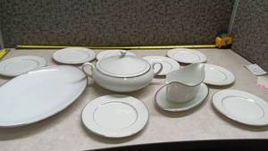 lot 1583 image: Crown Ware Fine China Dinnerware Set White Gray Trim Japan