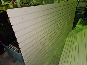 lot 5 image: Commercial Grade Wood Slat Wall Panels - Tan & White (15 pcs)