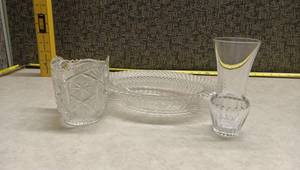 lot 1457 image: Vintage Cut Glass Set - Casserole, Plant Holder, Teacup