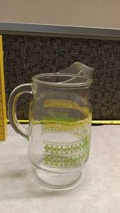 lot 1467 image: Vintage Glass Pitcher with Green Decorative Bands