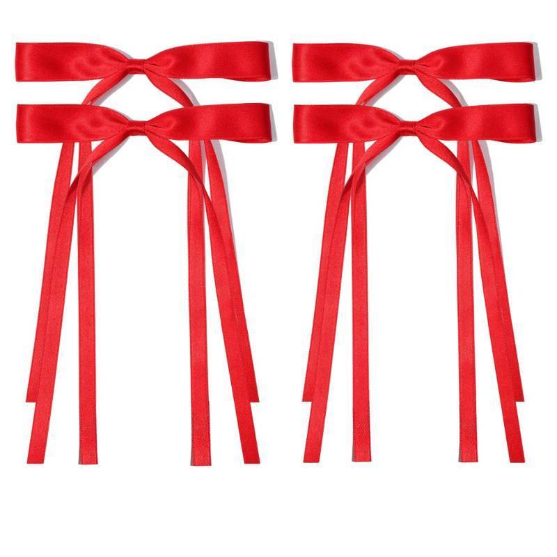 lot 121 image: Ayesha Red Hair Bows Clips Coquette Ribbon Bowknot with Long Tail Princess Hair Bows French Barrettes Hair Accessories for Women Girls 4pcs (red)