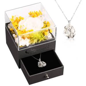 lot 155 image: fcaylo Preserved Red Real Rose with I Love You Necklace-Eternal Flowers Ivory - Retail $16