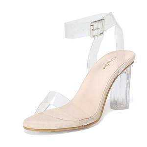 lot 160 image: iCKER Womens Clear Heeled Sandals Ankle Strap Block Chunky High Heel Open Toe Pump Sandals Transparent nude-10 - Retail $30