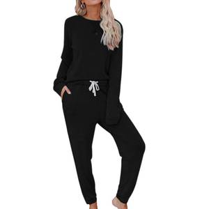 lot 165 image: Saeklia Cozy 2 Piece Outfits Lounge Sets for Womens Loungewear Long Sleeve Tops and Joggers Sweatpants Sweats Track Suits Sets - Black M - Retail $30