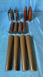 lot 2003 image: Lot of 16 Round Wooden and Metal Furniture Legs. Includes Different Types and Sizes.