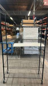 lot 8003 image: Black Wire Shelving Unit 6-Tier with Casters