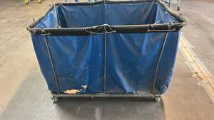 lot 8011 image: Blue Laundry Cart with Metal Frame and Casters