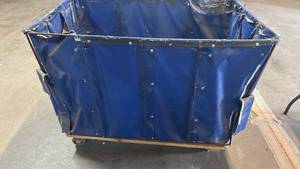 lot 8012 image: Global Industrial Laundry Cart Blue Vinyl with 4 Casters