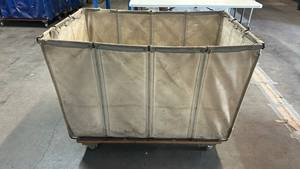 lot 8014 image: Industrial Canvas Laundry Cart with Metal Frame and Casters